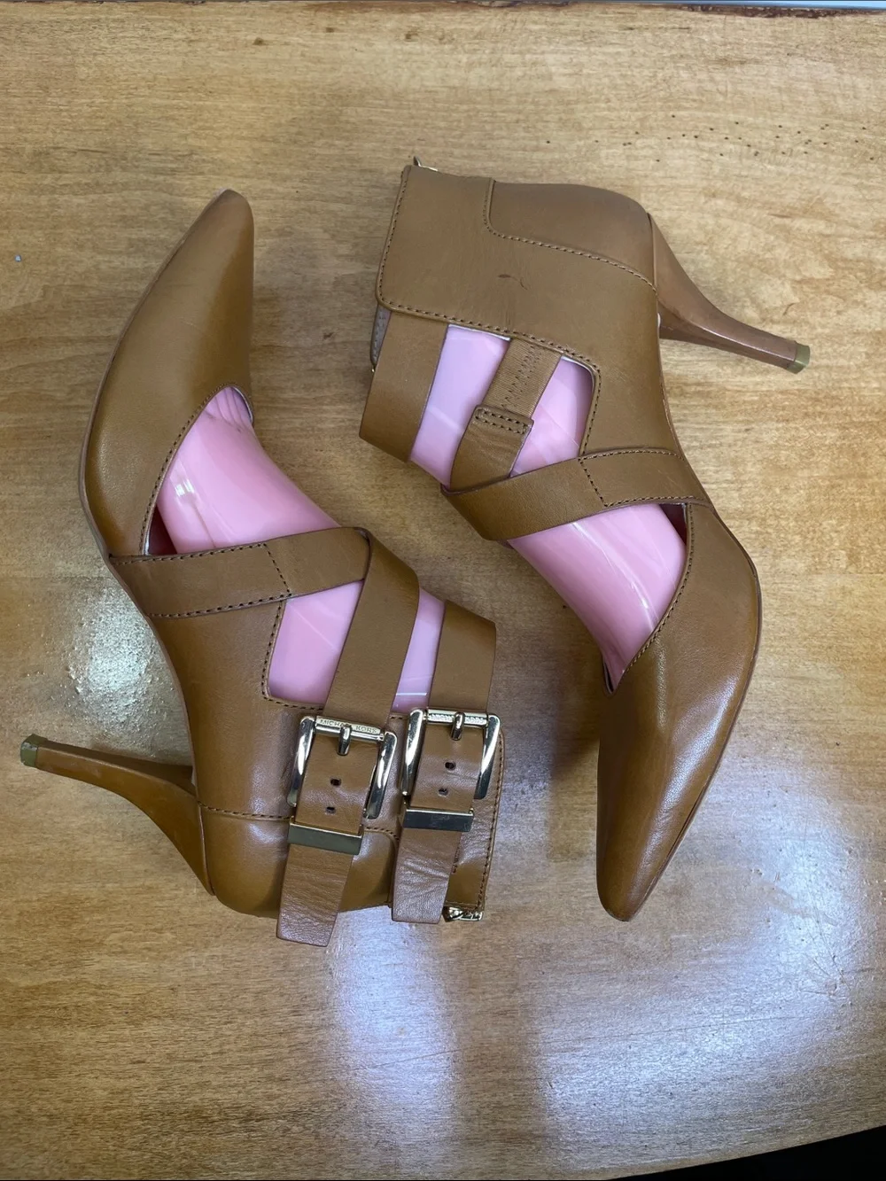 MICHAEL Michael Kors Tan Pointed-Toe Double Buckle Strap Heels. Size 7